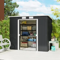 Outsunny 7 x 4ft Galvanised Steel Garden Shed, with Foundation Kit - Dark Grey(m-1)