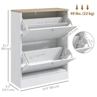 HOMCOM Slim Shoe Storage Cabinet, Modern Shoe Cabinet with 2 Flip Drawers and Adjustable Shelves for 8-12 Pairs, White(m-3)