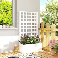 Outsunny Galvanized Raised Garden Bed Planter Box with Trellis for Climbing Plants, Vegetable, Vines, 24" x 9" x 44.5", White(m-10)