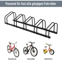 HOMCOM 5-Bike Bicycle Floor Parking Rack Cycling Storage Stand Ground Mount Garage Organizer for Indoor and Outdoor Use Black(m-6)