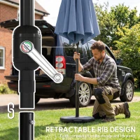 Outsunny 10' x 10' Round Market Umbrella with Base and Sandbag, Patio Umbrella with Crank Handle and Tilt, Blue(m-10)