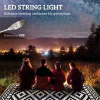 Outsunny Outdoor Rug Carpet Reversible Plastic Straw Rug with LED Lights Black and White 10' x 8' for Patio(m-4)