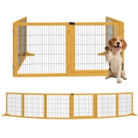 PawHut Wooden Freestanding Pet Gate w/ 2 Support Feet, Yellow(m-11)