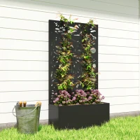 Outsunny Metal Garden Bed with Trellis for Climbing Plants, Freestanding or Wall Mounted Flower Bed for Garden, Patio, Balcony(m-9)