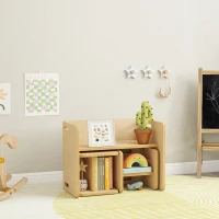 Qaba Kids Table and Chair Set, Height Adjustable Toddler Table and Chair Set for Kids Ages 3-8, Play, Learning, Natural(m-9)