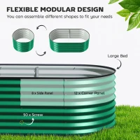 Outsunny 5 x 2.5 x 2 ft Galvanized Raised Garden Bed, Easy DIY Oval Planter Box with Safety Edging and Gloves, Dark Green(m-4)