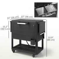 Outsunny 104 Quart Large Capacity Outdoor Cooler Cart, Patio Rolling Ice Chest with Bottle Opener Shelves Wheels, Black(m-3)