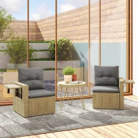 Outsunny Wicker Outdoor Sofa with Side Trays, Rattan Patio Loveseat with Cushions for Garden Balcony, Light Grey(m-10)