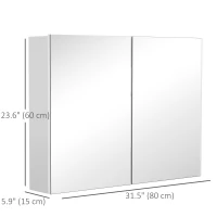 HOMCOM Bathroom Mirror Cabinet, Wall-Mounted Storage Organizer with Double Doors, Adjustable Shelf, White(m-3)