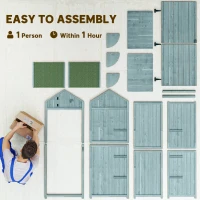 Outsunny 30" x 21" x 71" Garden Storage Shed, Outdoor Tool Utility Storage House  with 3 Tier Shelves and Roof, Blue(m-9)