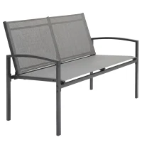 Outsunny Outdoor Garden Bench, 44 in Metal Patio Garden Park Bench with Breathable Mesh Fabric, 484 lb Load Capacity, Grey(m-11)