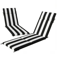 Outsunny Outdoor Chaise Lounge Cushions Set of 2 with 6 Ties, High-Density Foam, for Patio and Poolside, Black and White(m-1)