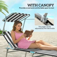 Outsunny Outdoor Pool Chaise Lounge Chair, Folding Tanning Chair with Sun Shade, Black and White(m-6)