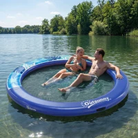 Outsunny 8FT Inflatable Water Hammock Floating Ring, Inflatable Floating Dock Platform for for Lakes, Pools, Oceans, Blue(m-2)