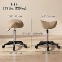 HOMCOM Rolling Salon Stool, PU Leather Swivel Saddle Chair, Adjustable Height Stool with Wheels for Spa, Salon, Office, Brown(m-3)