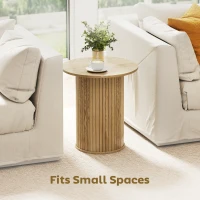 HOMCOM Round Side Table, Fluted Accent End Table, Narrow Nightstand for Small Spaces, Living Room, Oak(m-6)
