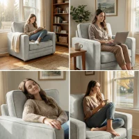 HOMCOM Accent Chair, Velvet-feel Fabric Armchair with Wide Seat, Spring Cushion, Solid Wood legs, Grey(m-9)