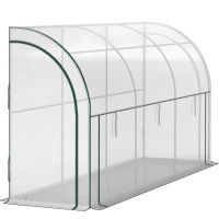 Outsunny Walk-in Lean-to Greenhouse, Outdoor Gardening Green House with Zipper Roll-up Doors and Window, 10' x 3' x 5', White(m-2)