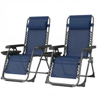 Outsunny Zero Gravity Chair Set of 2, Folding Reclining Outdoor Lounge Chair with Cup Holder, Headrest, Dark Blue(m-2)
