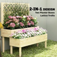 Outsunny 2-Tier Raised Garden Bed with Trellis, Elevated Planter Box for Climbing Plants, Natural(m-4)
