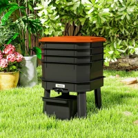 Outsunny 4-Tray Worm Composter Bin, 7.4 Gal Outdoor & Indoor Worm Composter for Recycling Food Waste, Orange(m-10)