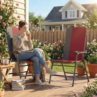 Outsunny Folding Patio Chairs Set of 2, Padded High Back Lawn Camping Chairs with Armrests, 600D Oxford Fabric, Red(m-10)