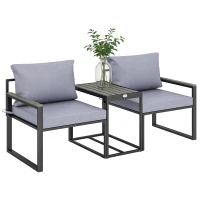Outsunny Outdoor Bistro Set, Patio Furniture Set with 2 Chairs and Side Table for Garden Balcony Poolside, Grey(m-11)