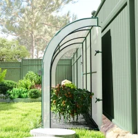 Outsunny Walk-in Lean-to Greenhouse, Outdoor Gardening Green House with Zipper Roll-up Doors and Window, 10' x 3' x 5', White(m-8)