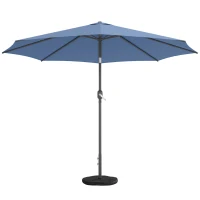 Outsunny 10' x 10' Round Market Umbrella with Base and Sandbag, Patio Umbrella with Crank Handle and Tilt, Blue(m-2)