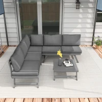 Outsunny Outdoor Corner Garden Set, Convertible 4-Piece Furniture with 2 Sofas, 1 Corner Chair, and 1 Coffee Table, Grey(m-9)