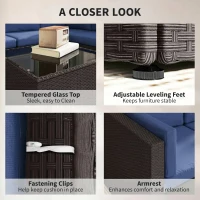 Outsunny 7 Piece Patio Furniture Set, All Weather PE Rattan Outdoor Furniture Conversation Sets with Glass Top Coffee Table(m-7)