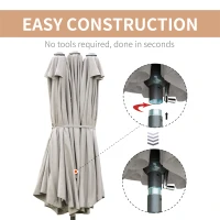 Outsunny 15' Outdoor Patio Umbrella with Twin Canopy Sunshade Steel Table Umbrella w/ Lift Crank, Cross base, Sandbag, Light Grey(m-7)