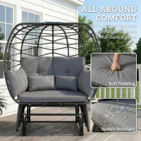 Outsunny Double Outdoor Glider Egg Chair, Outdoor Loveseat Glider with Cushions and Pillows, Dark Grey(m-5)