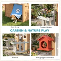 Qaba Wooden Kids Playhouse with Pet Door, Play Kitchen, Mailbox, Doorbell, Birdhouse, Fence and Windows for Pretend Play(m-5)
