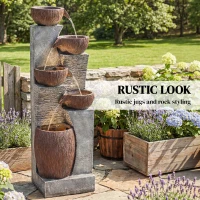 Outsunny Outdoor Water Fountain with 5-Tier Crock Design, 51.2" Tall Cascading Waterfall Garden Fountain with LED Lights(m-4)