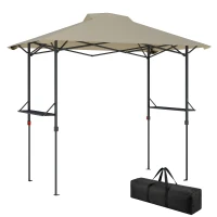 Outsunny 5 x 8.5 ft Pop Up Grill Gazebo with 2 Shelves, UPF 50+ Outdoor Instant Canopy Portable Shelter with Carry Bag, Khaki(m-11)