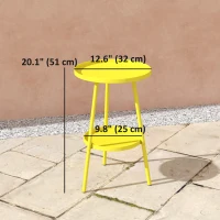 Outsunny Round Garden Table, 2-Tier Small Side Table, Metal Patio Table Coffee Table Dining Table, Yellow(m-3)
