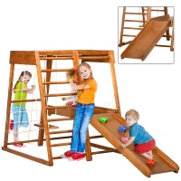 Qaba 6-in-1 Kids Indoor Playground Jungle Gym with Slide, Climbing Wall, Rope Climber, Monkey Bars, Swing, Ladder, Toddler Climbing Toys for 3-10 Years Old(m-2)