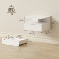 HOMCOM Floating Nightstand Set of 2, Wall Mounted Bedside Table with Drawer and Shelf, Small Night Stand for Bedroom, White(m-3)