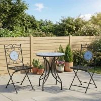 Outsunny 3-Piece Outdoor Bistro Set Garden Coffee Table Set with Mosaic Top for Patio, Balcony, Poolside, Black(m-1)