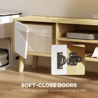 HOMCOM TV Stand for 65 Inch Television, Entertainment Center with Soft Closing Door and Rubberwood Legs, Oak and White(m-4)