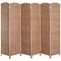 HOMCOM 6ft Folding Room Divider, 6 Panel Wall Partition with Wooden Frame for Bedroom, Home Office, Natural(m-2)
