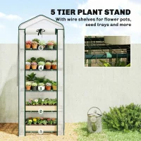Outsunny Mini Greenhouse with Screen Roof, 5 Tier Portable Small Greenhouse with High Strength PE Cover, White(m-6)