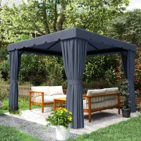 Outsunny 10' x 10' Outdoor Patio Gazebo Double Soft-top Garden Shelter Tent with Curtains, Mesh Screen Drapes, Dark Blue(m-9)