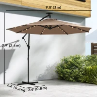 Outsunny 9.7 ft Cantilever Patio Umbrella with Solar Light, Garden Hanging Parasol with Cover, Tilt, Crank, Khaki(m-3)