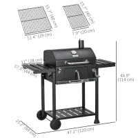 Outsunny Charcoal BBQ Grill Smoker with Adjustable Charcoal Pan and Galvanised Steel Shell, Barbecue Grill Trolley with Storage(m-3)