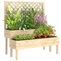 Outsunny 2-Tier Raised Garden Bed with Trellis, Elevated Planter Box for Climbing Plants, Natural(m-11)