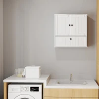 HOMCOM Bathroom Wall Cabinet, Farmhouse Medicine Cabinet with Adjustable Shelves and Flip-Down Door, Over The Toilet, White(m-9)