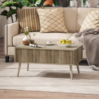 HOMCOM Lift Top Coffee Table with Storage, Center Table with Hidden Compartments and Pine Wood Legs for Living Room, Oak(m-8)