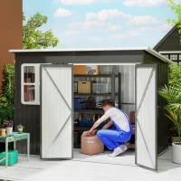 Outsunny 8.5' x 6' Galvanised Steel Outdoor Storage Shed, Garden Shed with Window, Lockable Wide Doors and Air Vents, Dark Grey(m-1)